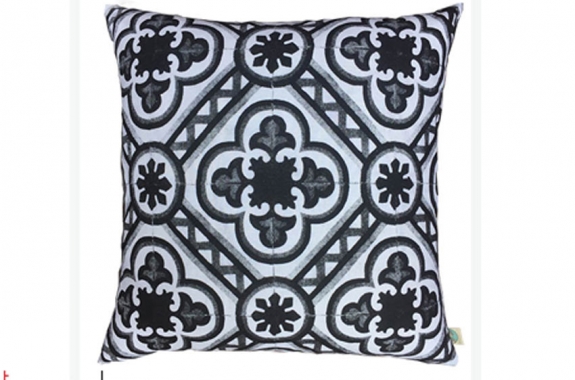 Cushion cover with black/white Indochine floor tiles -Sol Anciennes Hoi An